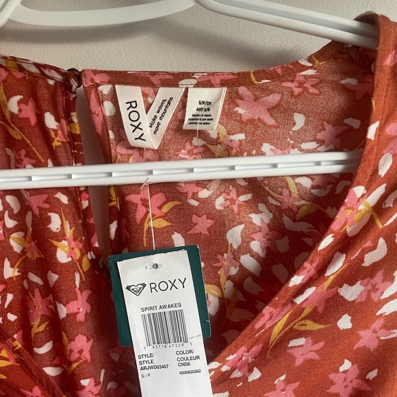 Roxy Spirit Awakes v-Neck Romper  Backed Clay Orange Floral Playsuit size S - Picture 5 of 13
